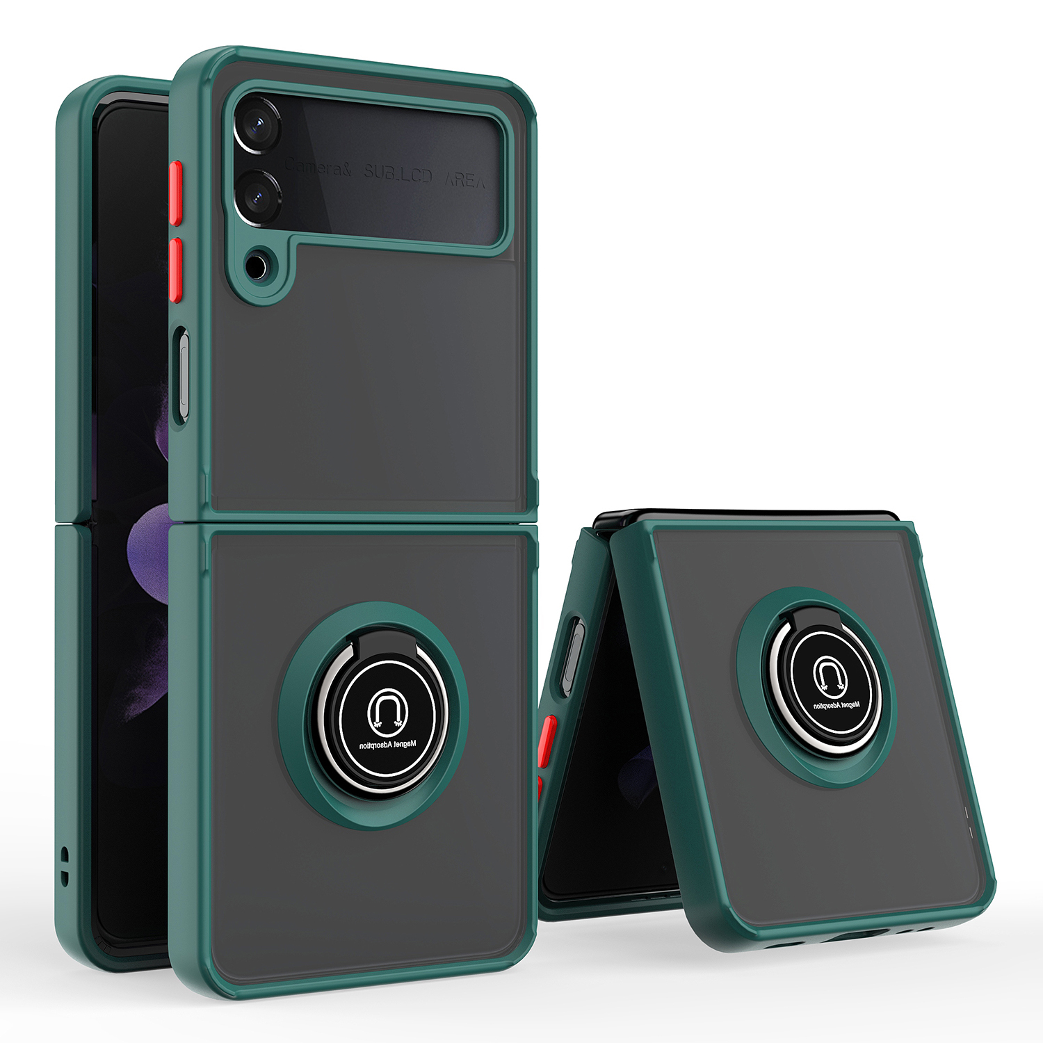 

PC+TPU Kickstand Design Phone Case Full Protective Shock-resistant Phone Back Shell for Samsung Galaxy Z Flip3 5G - Blackish Green Red, Samsung Galaxy Z Flip3 5G