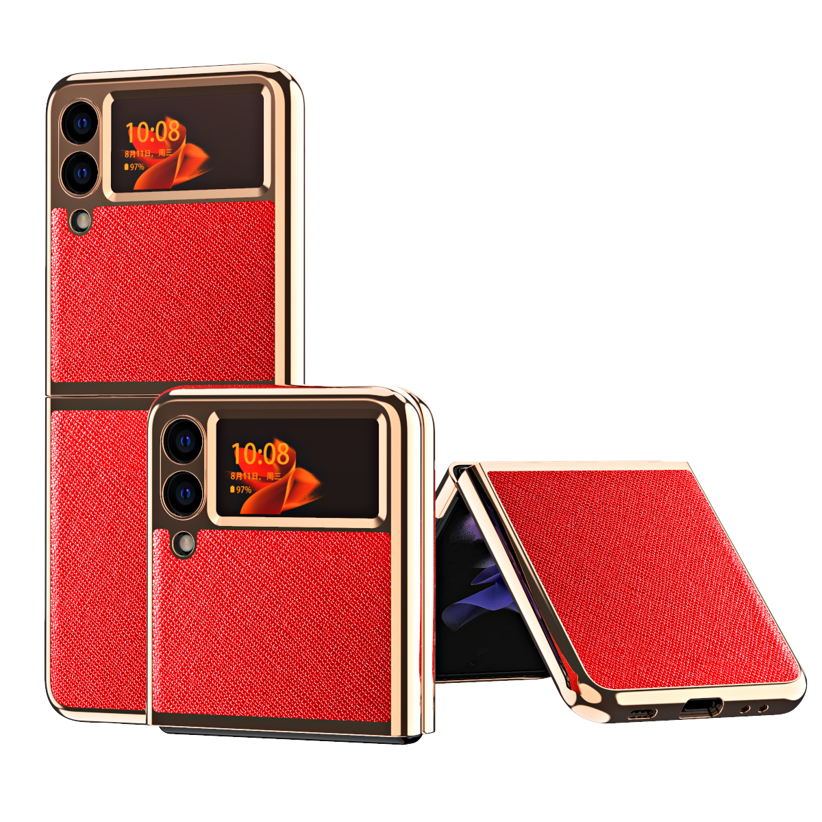

Electroplating Cross Texture PU Leather Folding Phone Protective Case for Samsung Galaxy Z Flip3 5G - Red, Samsung Galaxy Z Flip3 5G