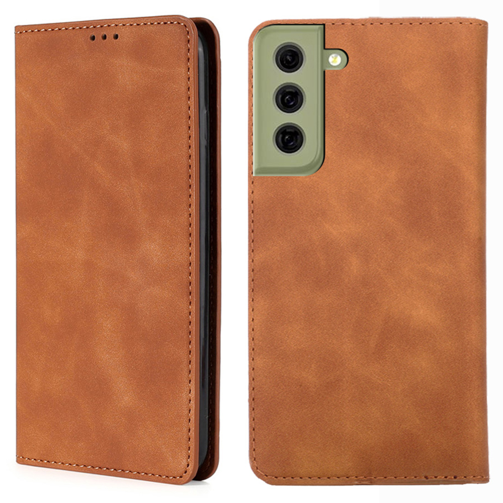 

Skin-touch Feeling Magnetic Auto-absorbed PU Leather Flip Case with Card Slots for Samsung Galaxy S21 FE 5G - Light Brown, Galaxy S21 FE 5G