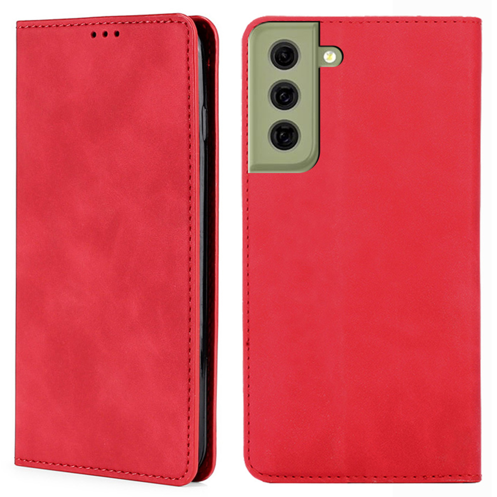 

Skin-touch Feeling Magnetic Auto-absorbed PU Leather Flip Case with Card Slots for Samsung Galaxy S21 FE 5G - Red, Galaxy S21 FE 5G