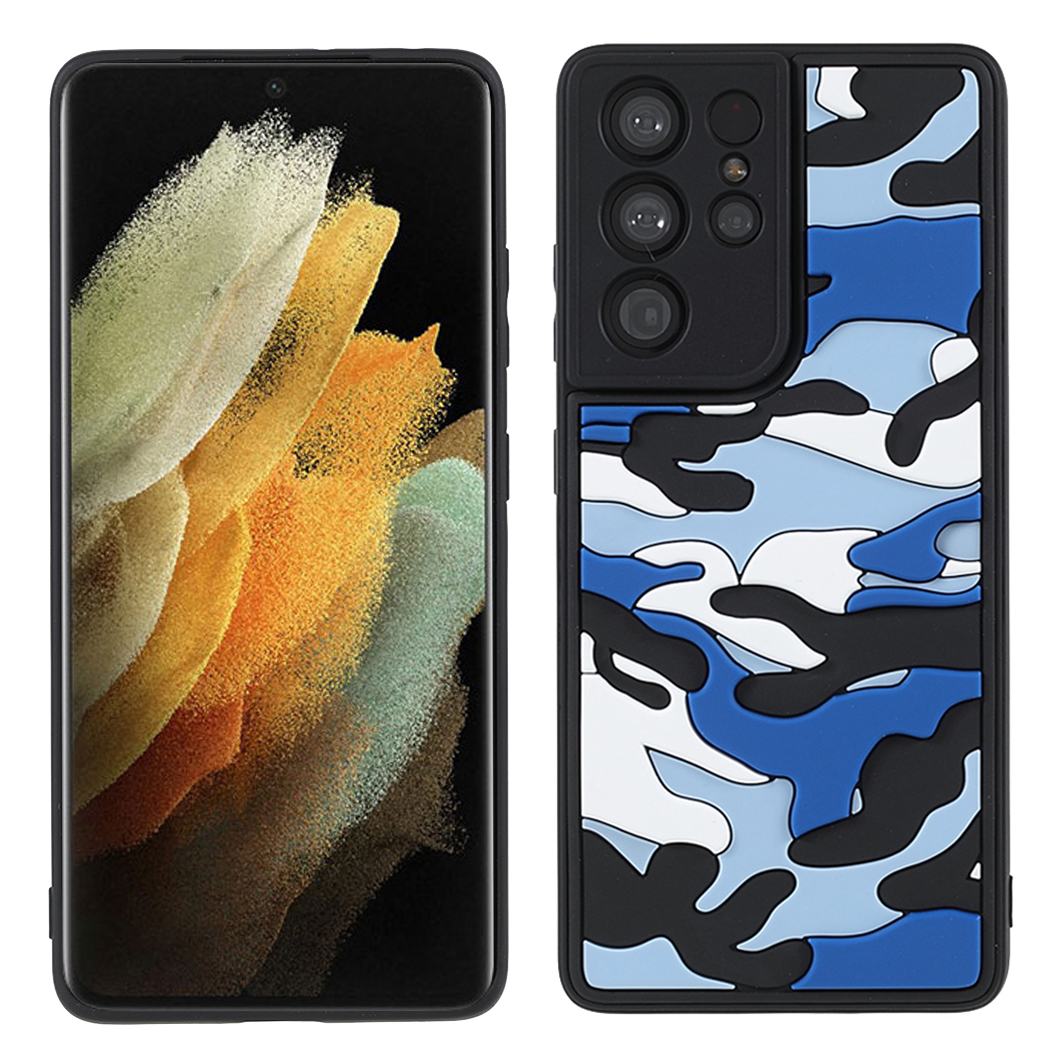 

Rugged Camouflage Pattern Anti-fall TPU + Silicone Phone Cover Case for Samsung Galaxy S21 Ultra 5G - Camouflage Blue, Galaxy S21 Ultra 5G