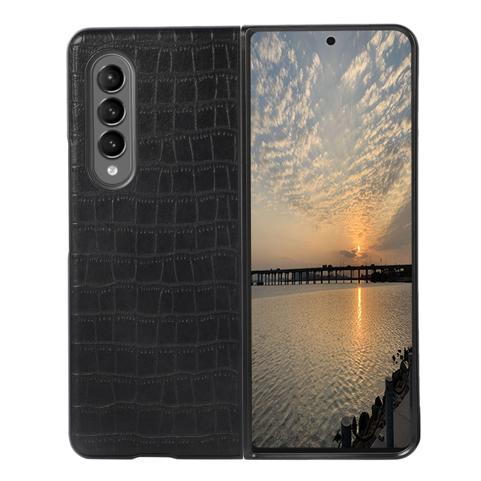 

Текстура Крокодила, Устойчивый К Царапинам - Чернить, Galaxy Z Fold3 5G