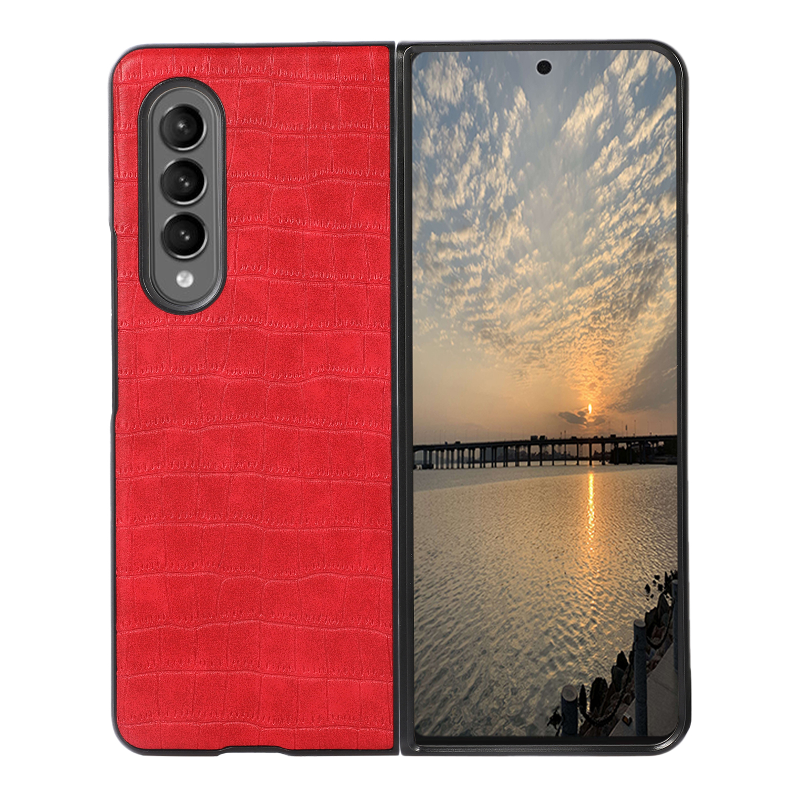 

Текстура Крокодила, Устойчивый К Царапинам - Красный, Galaxy Z Fold3 5G
