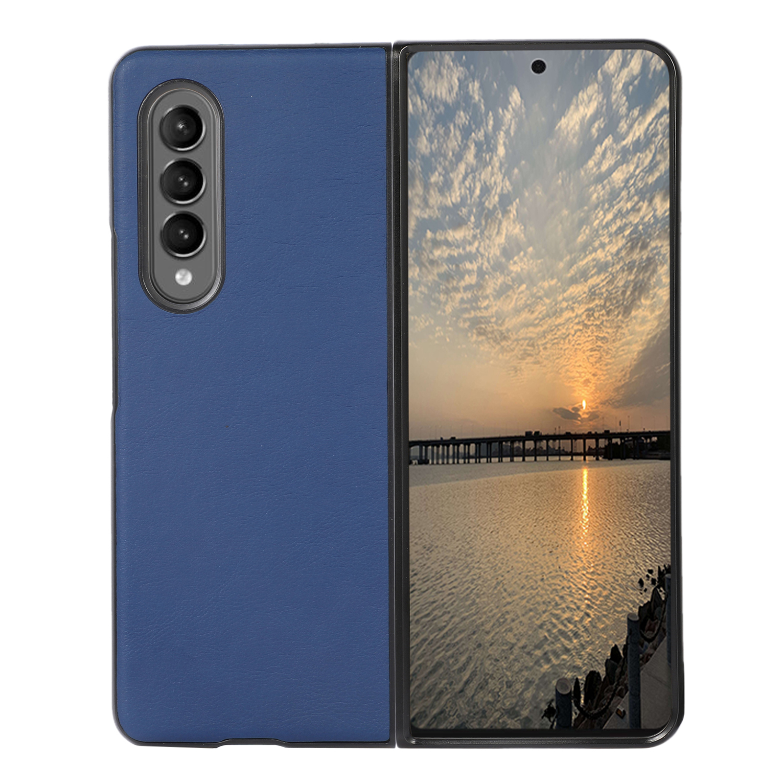 

Текстурированная Кожаная Кожаное Покрытие С Покрытием ПК. - Темно-синий, Galaxy Z Fold3 5G