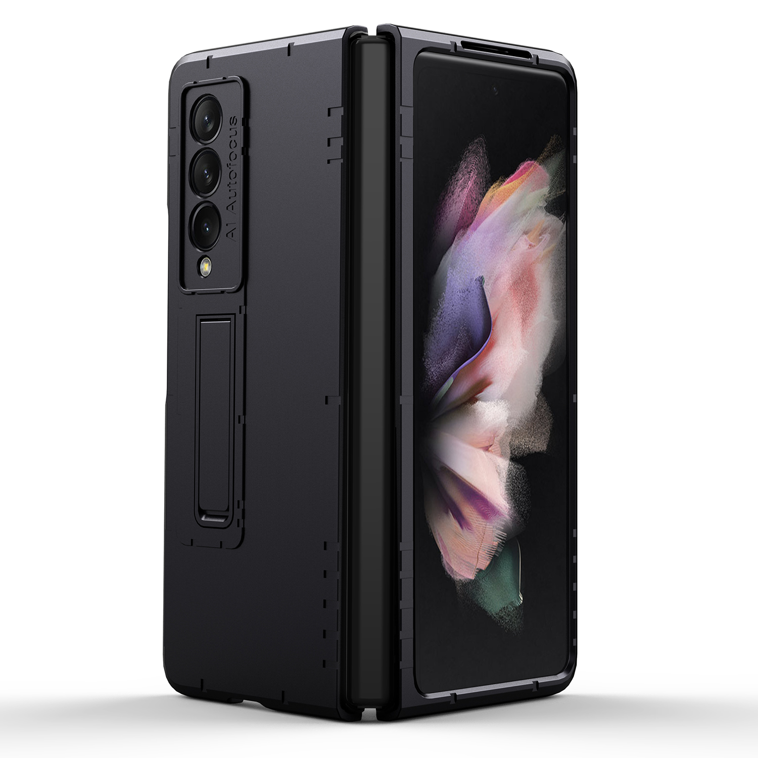 

GKK Hard PC Folding Phone Case Cover with Magnetic Aluminum Alloy Kickstand for Samsung Galaxy Z Fold3 5G - Black, Galaxy Z Fold3 5G