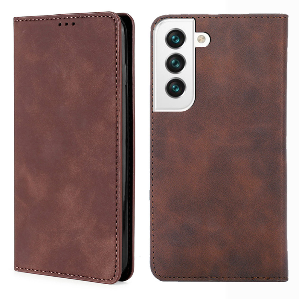 

Skin-touch Auto Closing Leather Phone Case Cover with Card Holder for Samsung Galaxy S22 5G - Dark Brown, Galaxy S22 5G