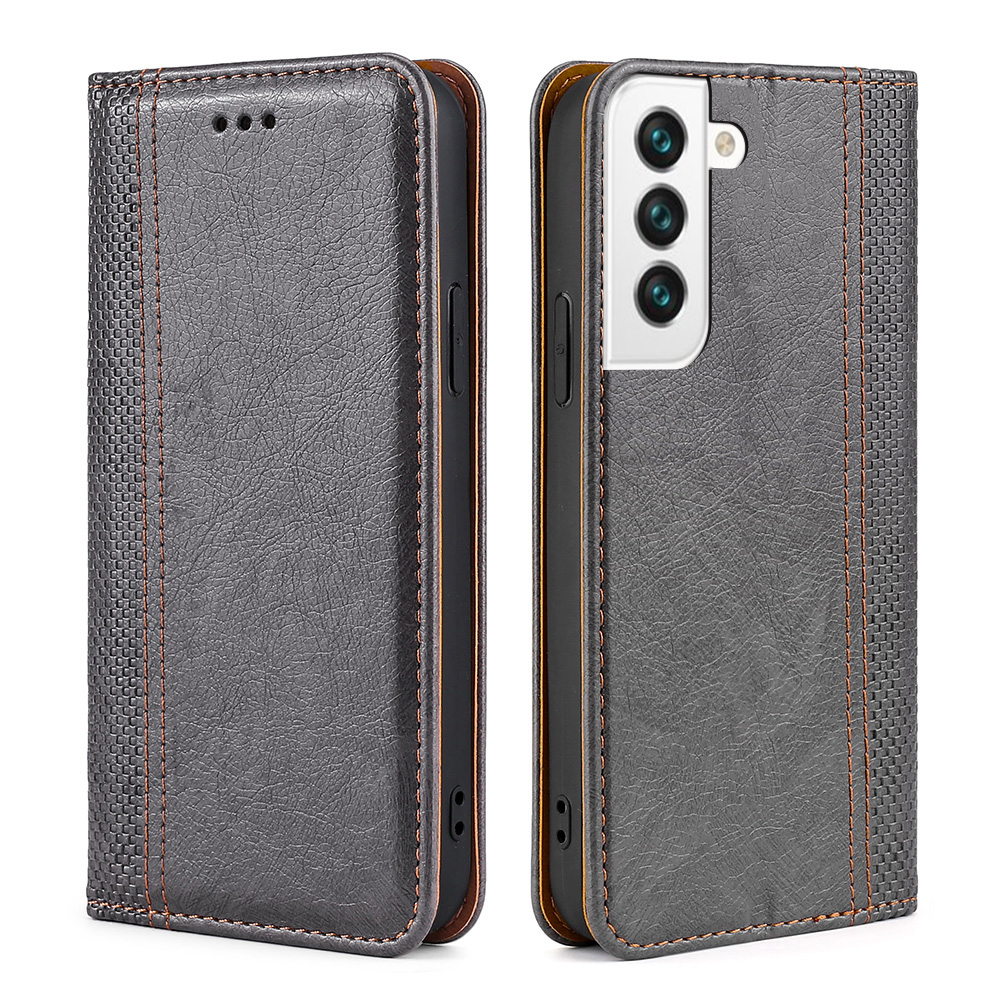 

Plaid Pattern Splicing Auto-absorbed Leather Cover Card Holder Phone Case for Samsung Galaxy S22+ 5G - Grey, Galaxy S22+ 5G