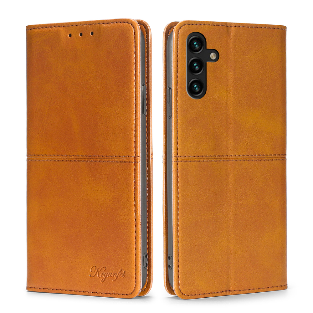 

For Samsung Galaxy A13 5G Shockproof Auto-absorbed PU Leather+TPU Stand Phone Case - Light Brown, Galaxy A13 5G