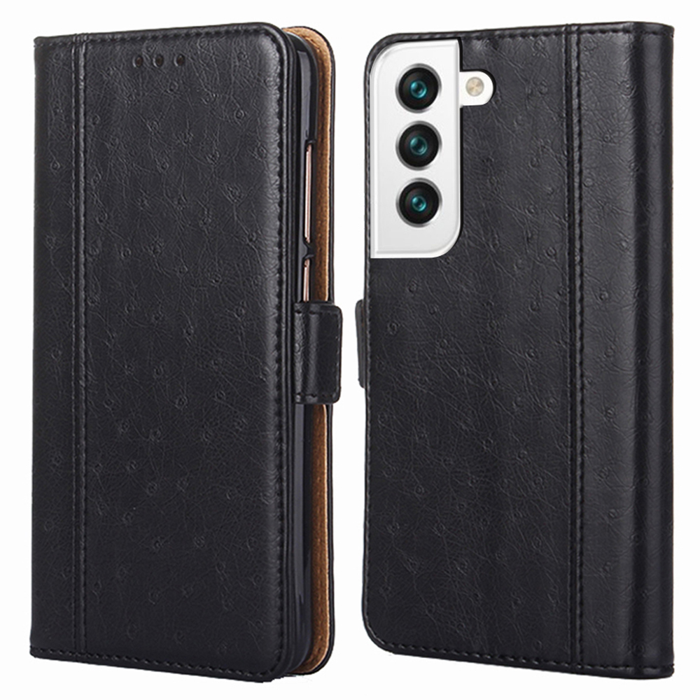 

Ostrich Texture PU Leather Attached Soft TPU Inner Case Magnetic Closure Wallet Stand Flip Phone Cover for Samsung Galaxy S22+ 5G - Black, Galaxy S22+ 5G