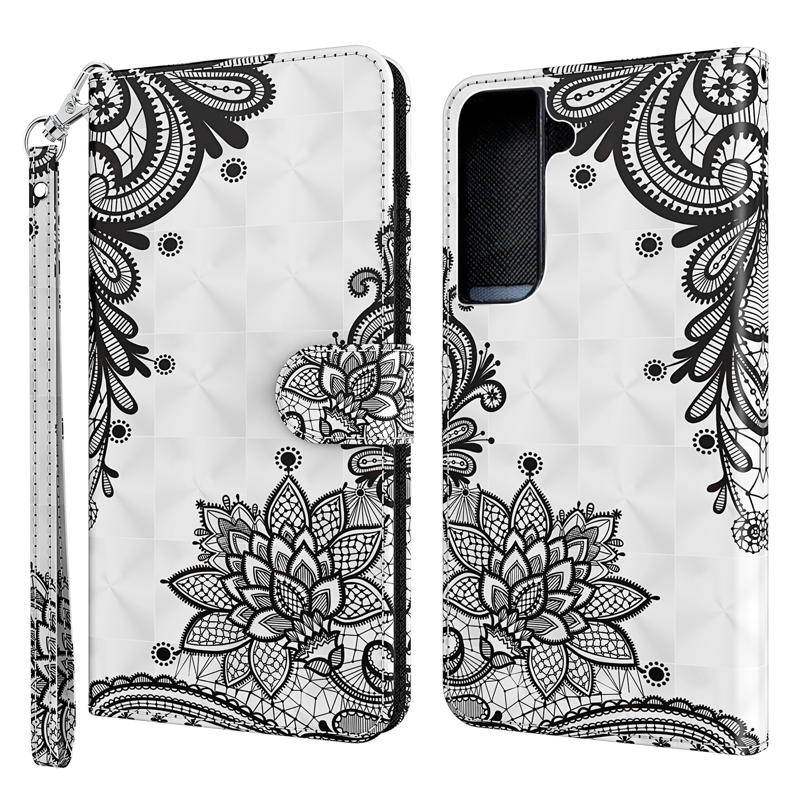 

Stand 3D Pattern Printing Premium PU Leather Magnetic Wallet Protective Case Cover for Samsung Galaxy S22+ 5G - Lace Flower, Galaxy S22+ 5G