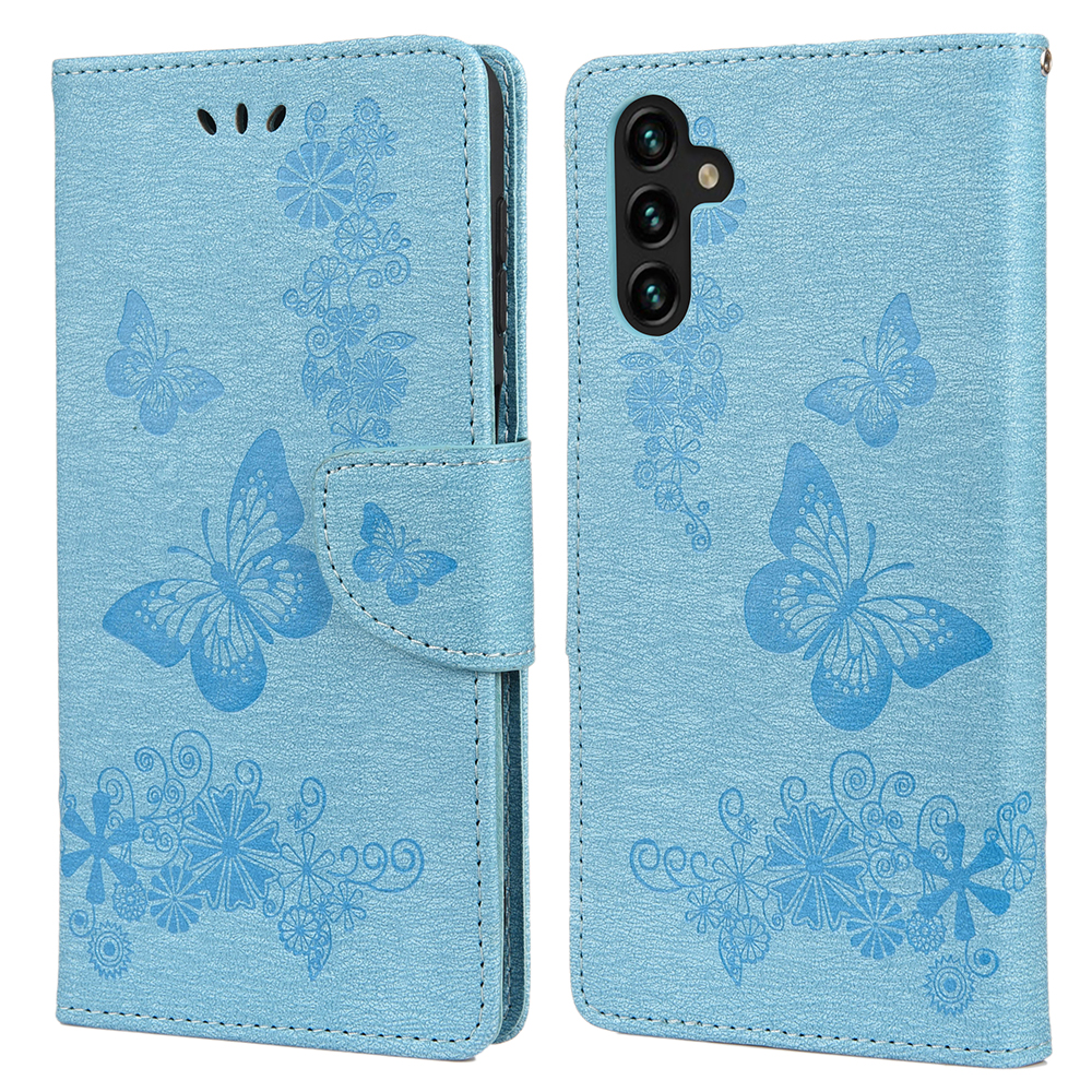 

Butterflies Flower Imprinted Wallet Stand Leather Cover Case for Samsung Galaxy A13 5G / A04s 4G (164.7 x 76.7 x 9.1 mm) - Blue, Galaxy A13 5G
