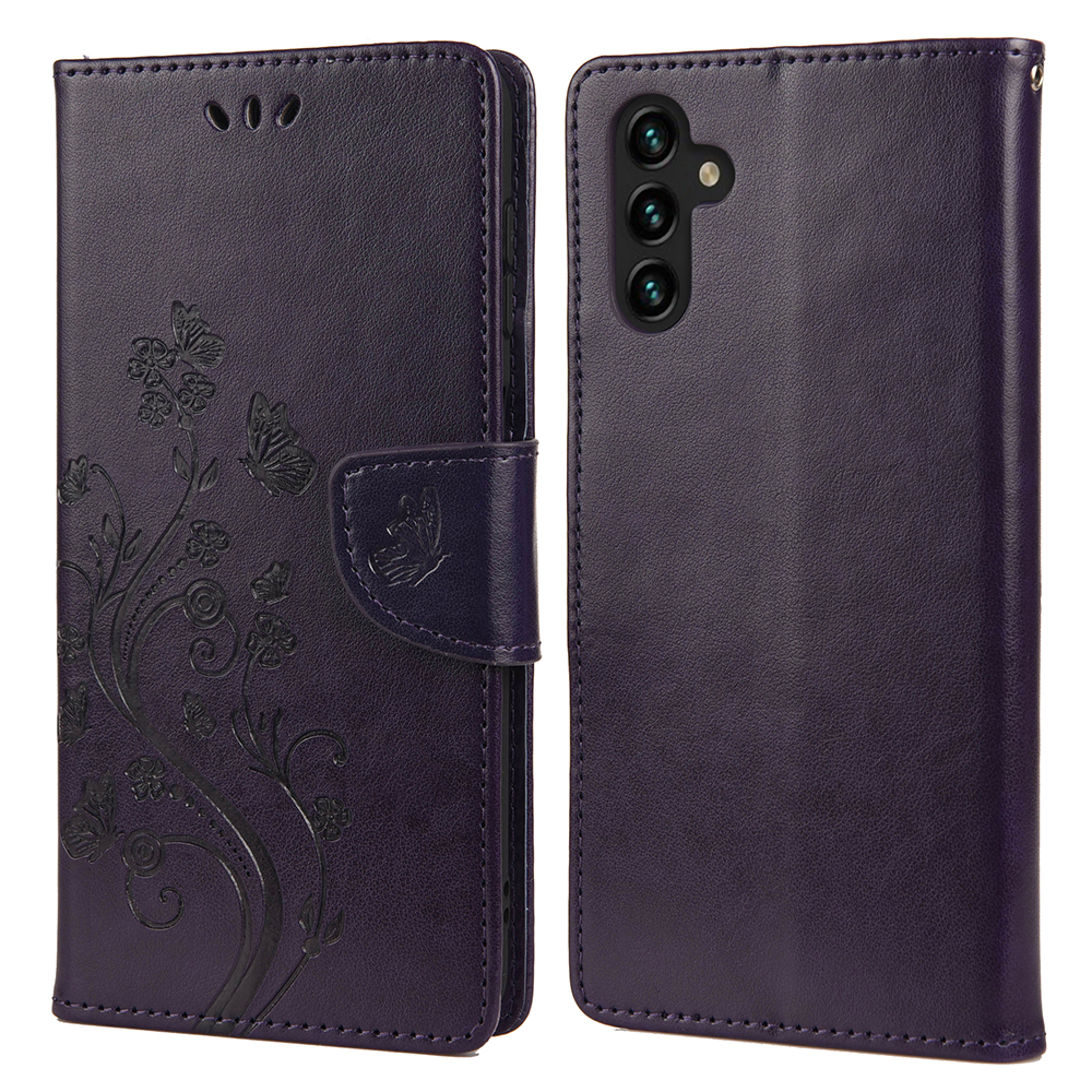 

Imprinting Butterfly Flower PU Leather Adjustable Stand Wallet Phone Case for Samsung Galaxy A13 5G / A04s 4G (164.7 x 76.7 x 9.1 mm) - Purple, Galaxy A13 5G