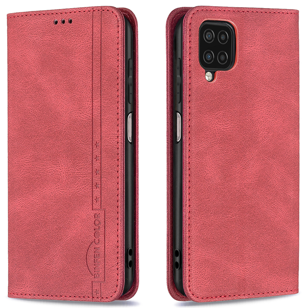 

BINFEN COLOR BF08 RFID Blocking Anti Swiping Design Magnetic Closure Leather Phone Stand Case Wallet Cover for Samsung Galaxy A12 - Red, Galaxy A12
