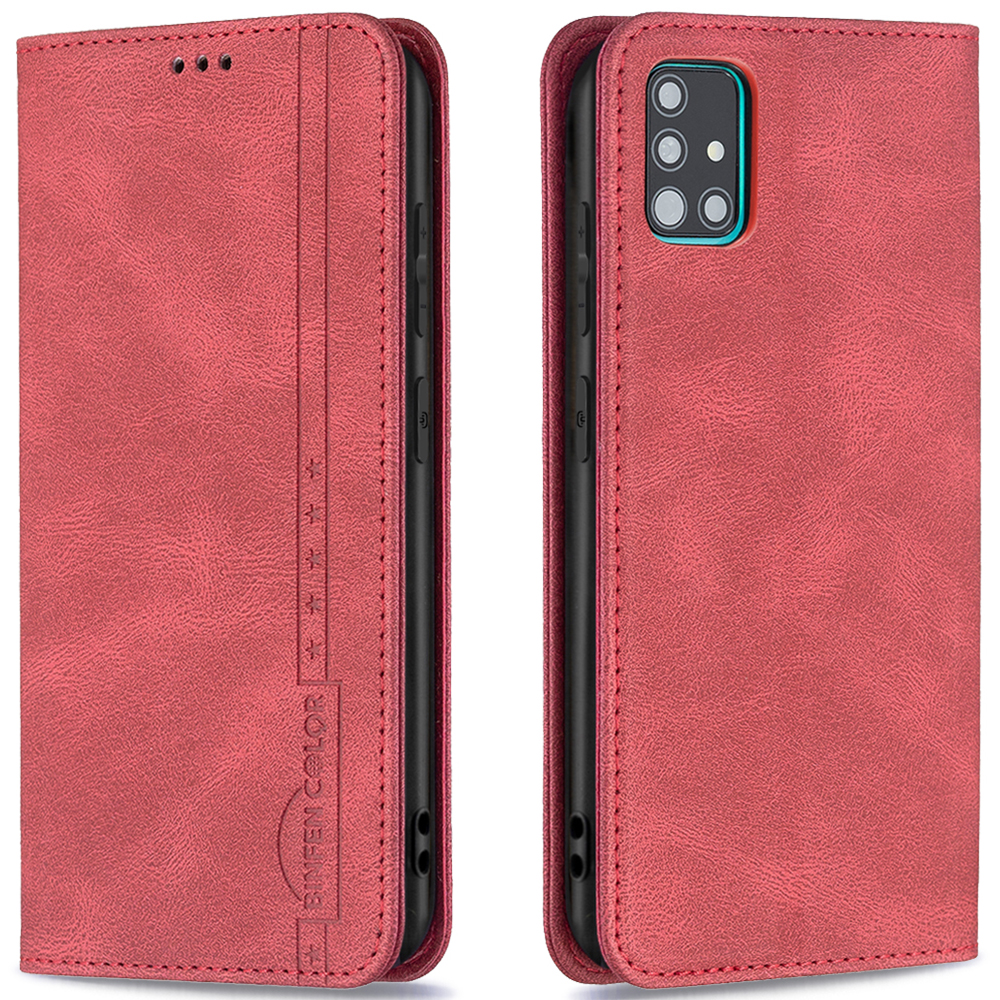 

Binfen Color BF08 Rfid-блокировка Дизайна Автоматического Закрытия Магнит Кожаный Корпус Для Корпуса Для Samsung Galaxy A51 4G SM-A515 - Красный, Galaxy A51 4G