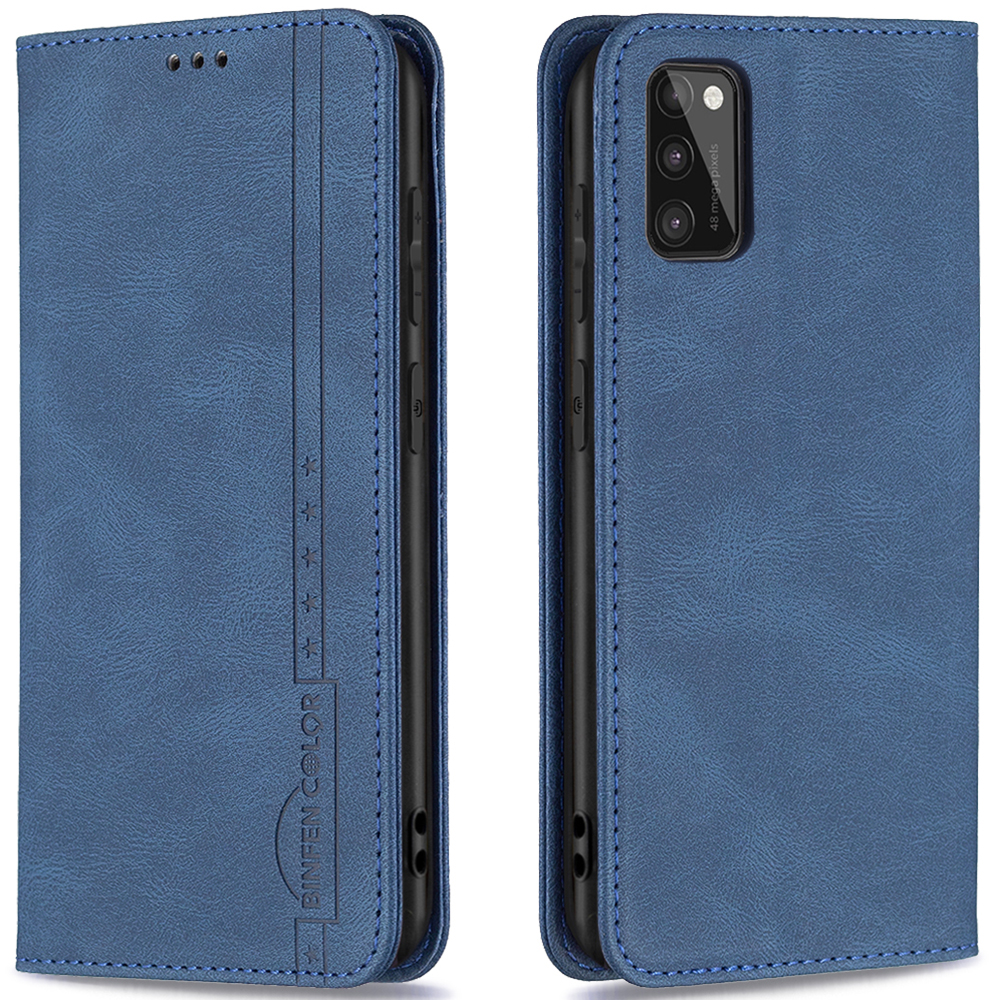 

BF08 Series Magnetic Auto-absorbed Closing BRID Blocking Anti-theft Swiping Design PU Leather Phone Case with Stand for Samsung Galaxy A41 (Global Version) - Blue, Galaxy A41 (Global Version)