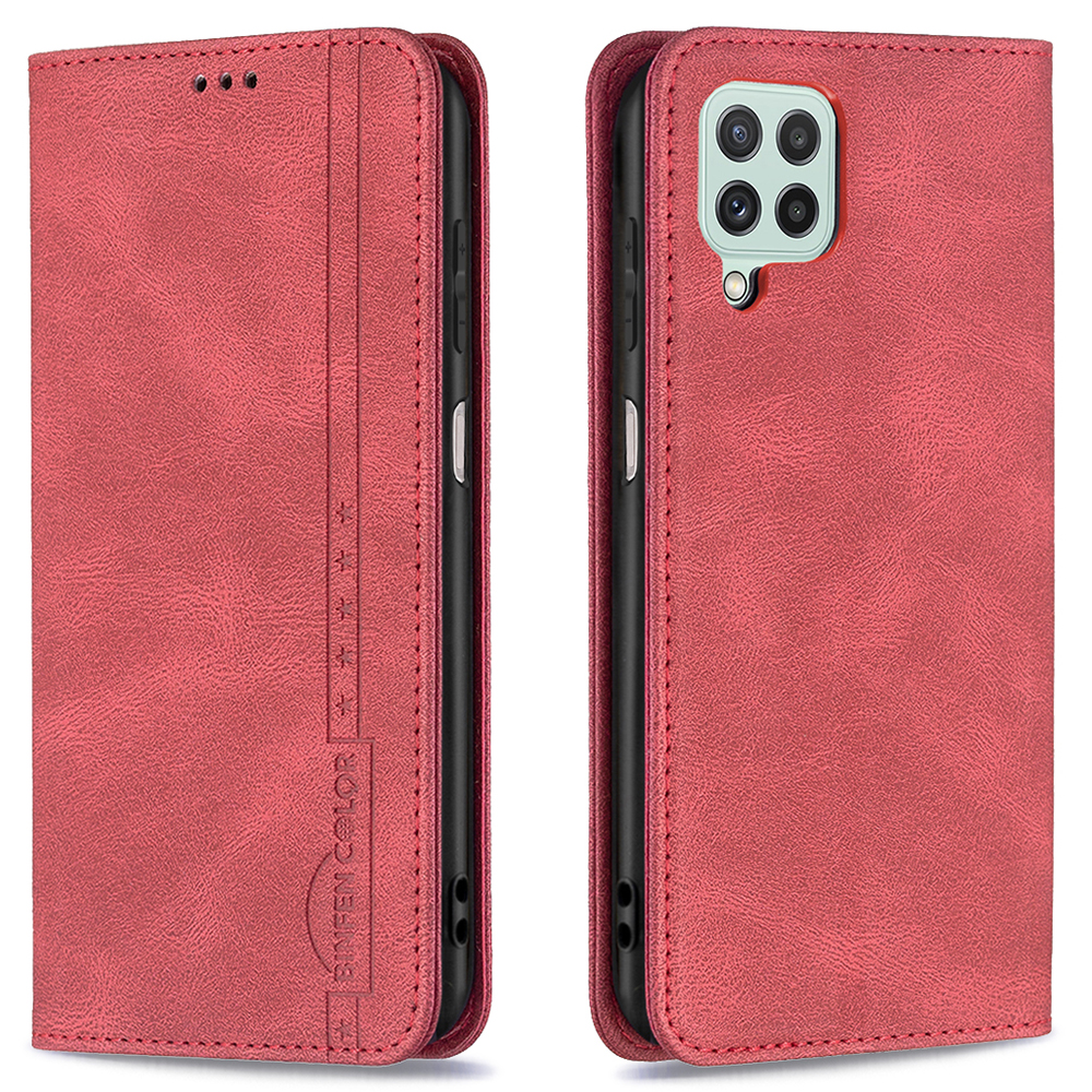 

BINFEN COLOR Scratch Resistant RFID Blocking Design Quality PU Leather Phone Case Stand Cover for Samsung Galaxy A22 4G (EU Version) - Red, Galaxy A22 4G (EU Version)