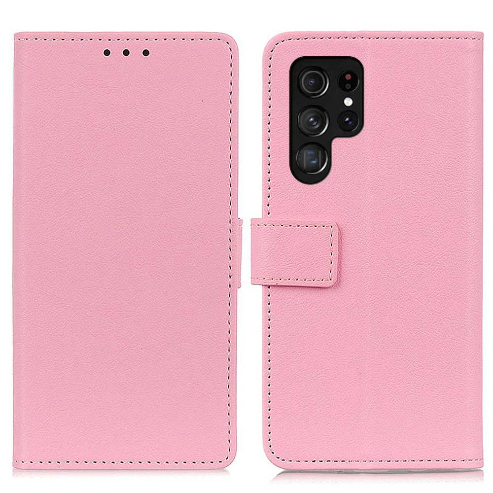 

Full Protection Stand PU Leather Wallet Magnetic Flip Protective Phone Case for Samsung Galaxy S22 Ultra 5G - Pink, Galaxy S22 Ultra 5G