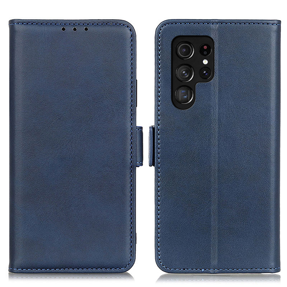 

PU Leather Flip Wallet Stand Folio Cover Shockproof Soft TPU Protective Interior Case for Samsung Galaxy S22 Ultra 5G - Blue, Galaxy S22 Ultra 5G