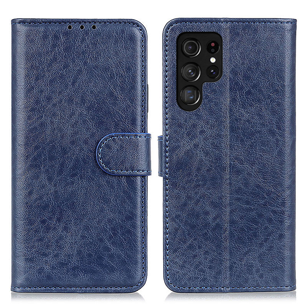 

Drop-proof Crazy Horse Wallet PU Leather Case Mobile Phone Stand Cover for Samsung Galaxy S22 Ultra 5G - Blue, Galaxy S22 Ultra 5G