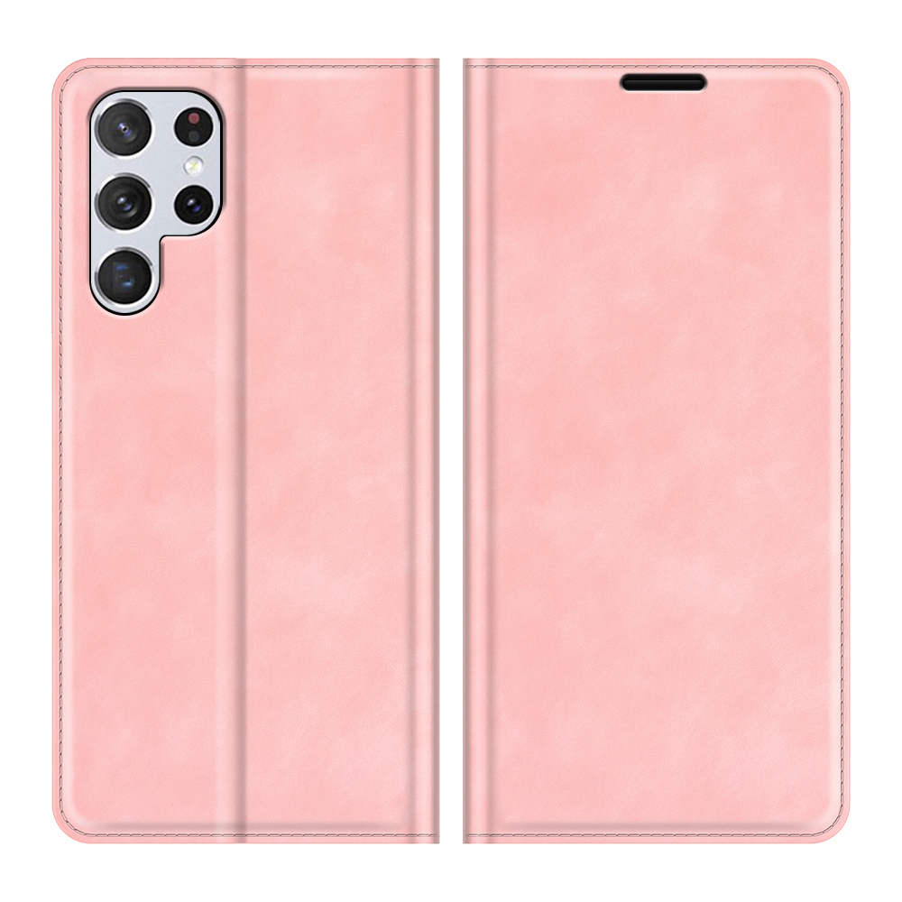 

Automatic Magnet Closure Flip Phone Shell Stand Design Skin-Touch Super Leather Case Cover with Wallet for Samsung Galaxy S22 Ultra 5G - Pink, Galaxy S22 Ultra 5G