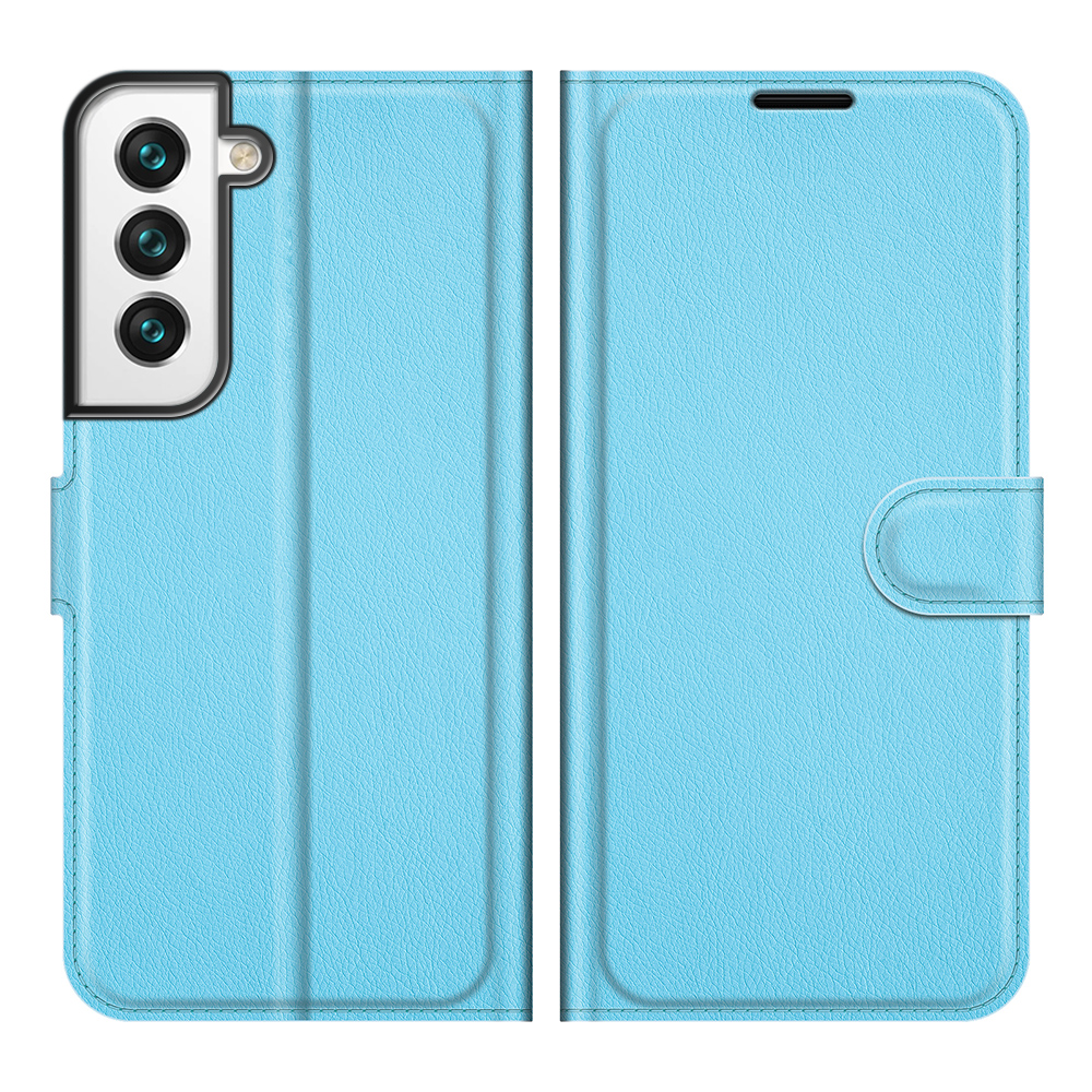 

Quality PU Leather Wallet Case Litchi Texture Magnetic Closure Protective Stand Flip Phone Cover for Samsung Galaxy S22+ 5G - Blue, Galaxy S22+ 5G
