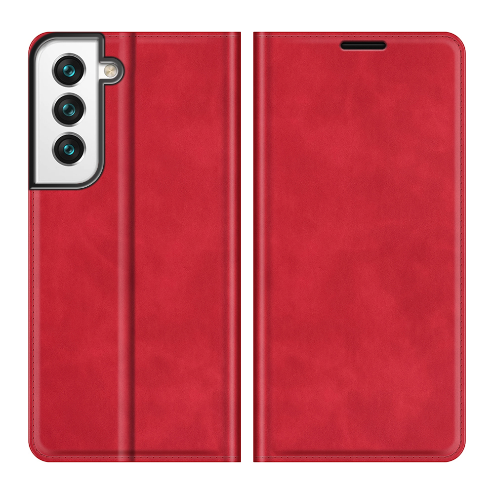 

Stand Design Silky-Touch Super Magnet Closure Folio Flip Leather Cover Protective Case with Wallet for Samsung Galaxy S22 5G - Red, Galaxy S22 5G