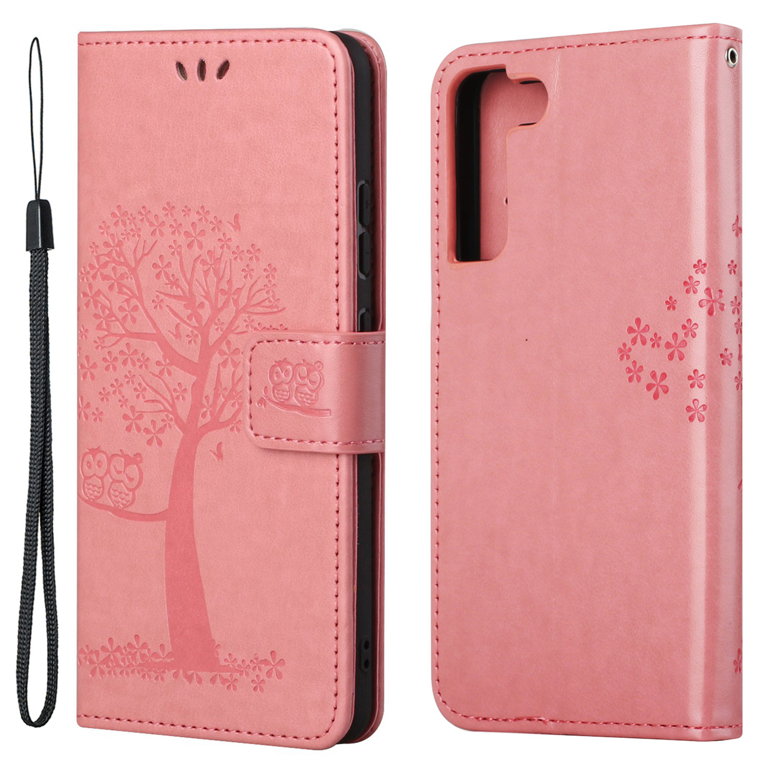 

Fall-proof Owl and Tree Pattern Imprinted PU Leather Protective Phone Stand Shell with Card Slots and Cash Pocket for Samsung Galaxy S22 5G - Pink, Galaxy S22 5G
