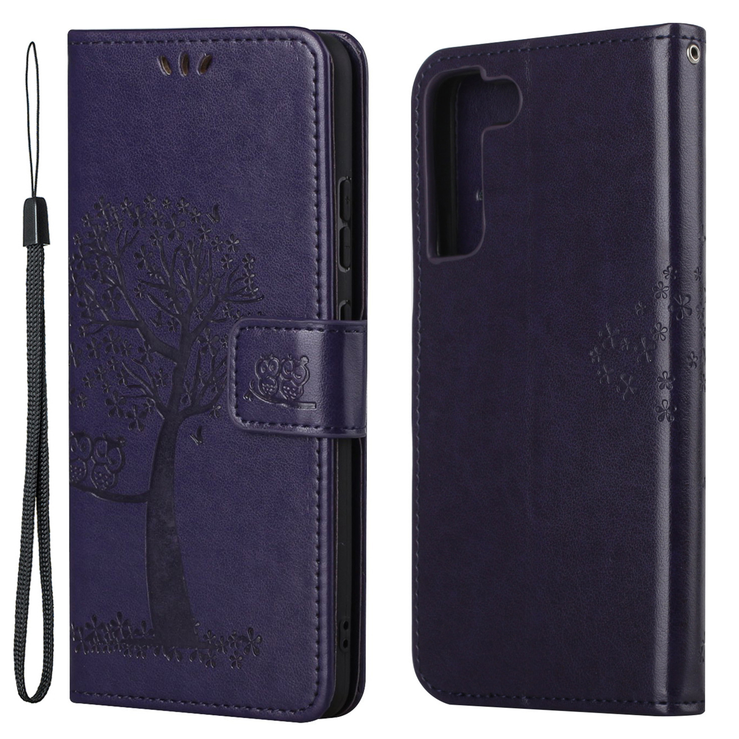

Fall-proof Owl and Tree Pattern Imprinted PU Leather Protective Phone Stand Shell with Card Slots and Cash Pocket for Samsung Galaxy S22 5G - Dark Purple, Galaxy S22 5G