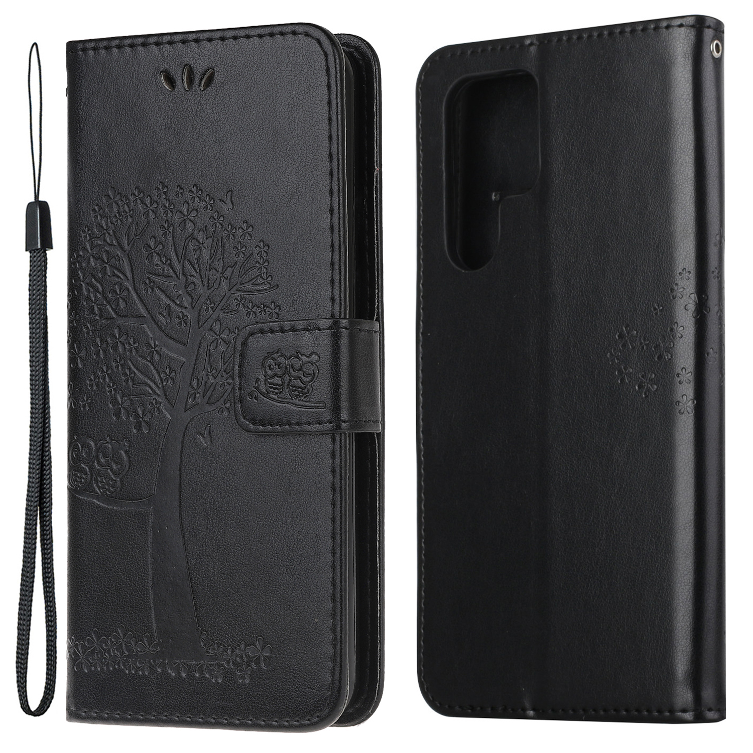 

Owl and Tree Pattern Imprinted PU Leather Protective Phone Stand Shell with Card Slots and Cash Pocket for Samsung Galaxy S22 Ultra 5G - Black, Galaxy S22 Ultra 5G