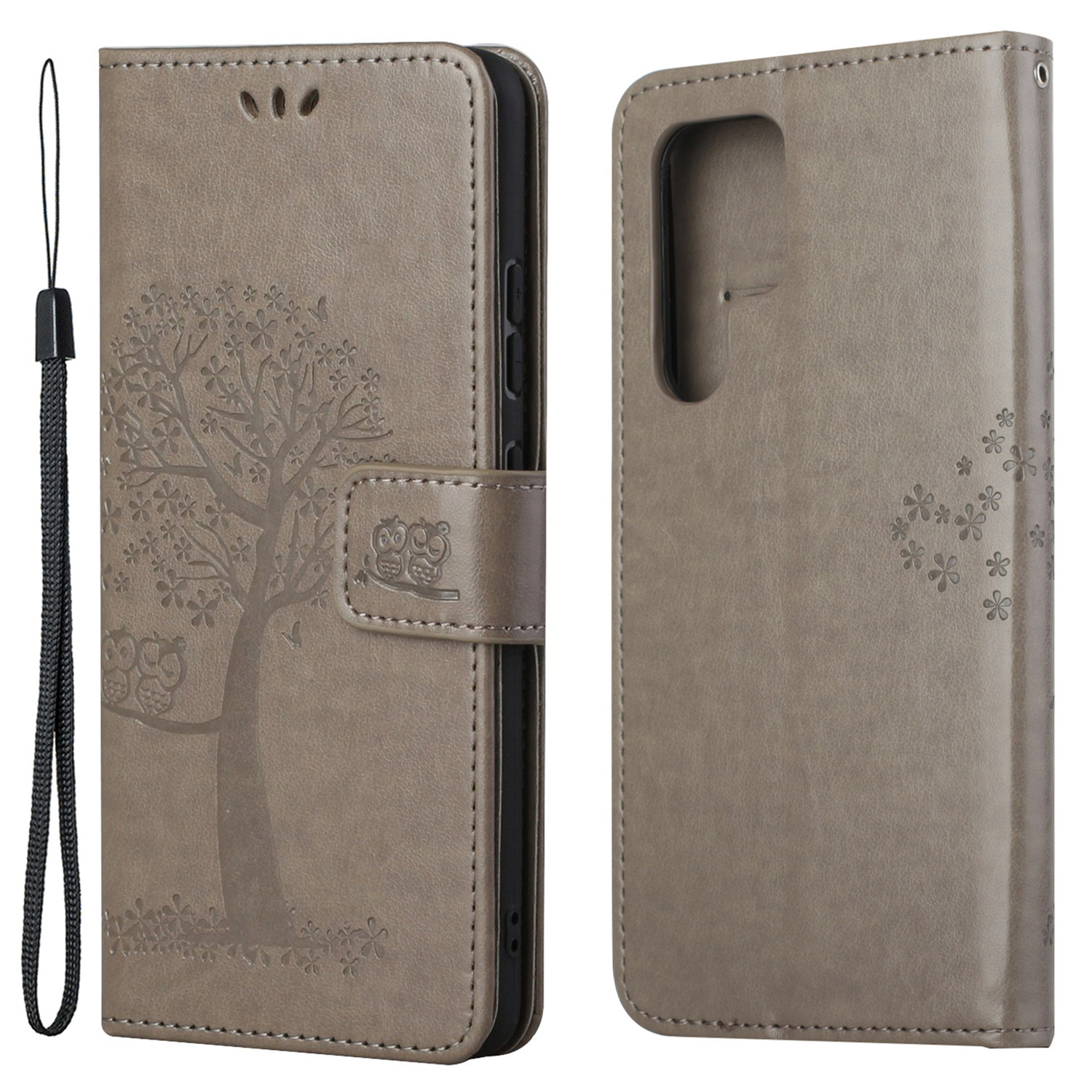 

Owl and Tree Pattern Imprinted PU Leather Protective Phone Stand Shell with Card Slots and Cash Pocket for Samsung Galaxy S22 Ultra 5G - Grey, Galaxy S22 Ultra 5G