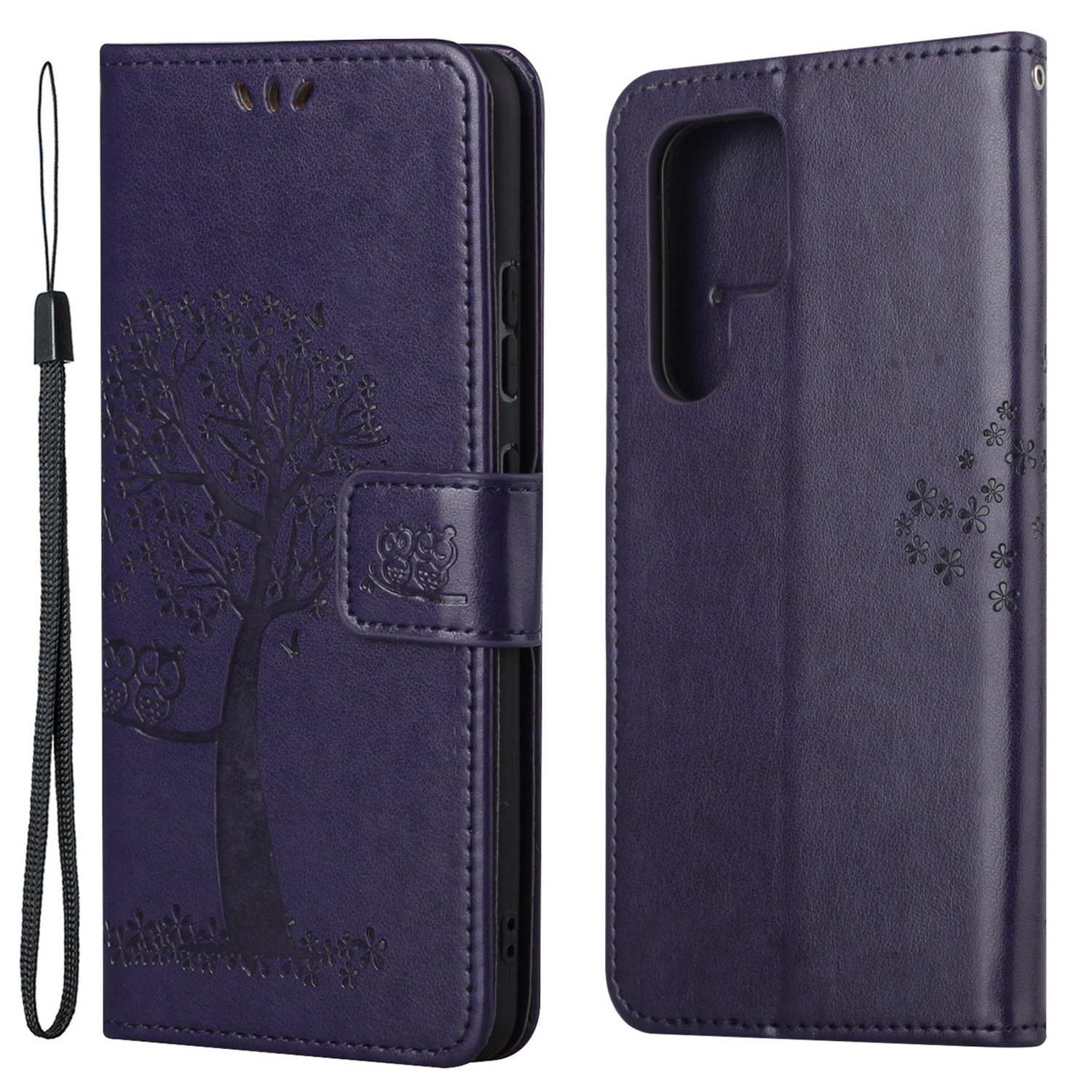 

Owl and Tree Pattern Imprinted PU Leather Protective Phone Stand Shell with Card Slots and Cash Pocket for Samsung Galaxy S22 Ultra 5G - Dark Purple, Galaxy S22 Ultra 5G