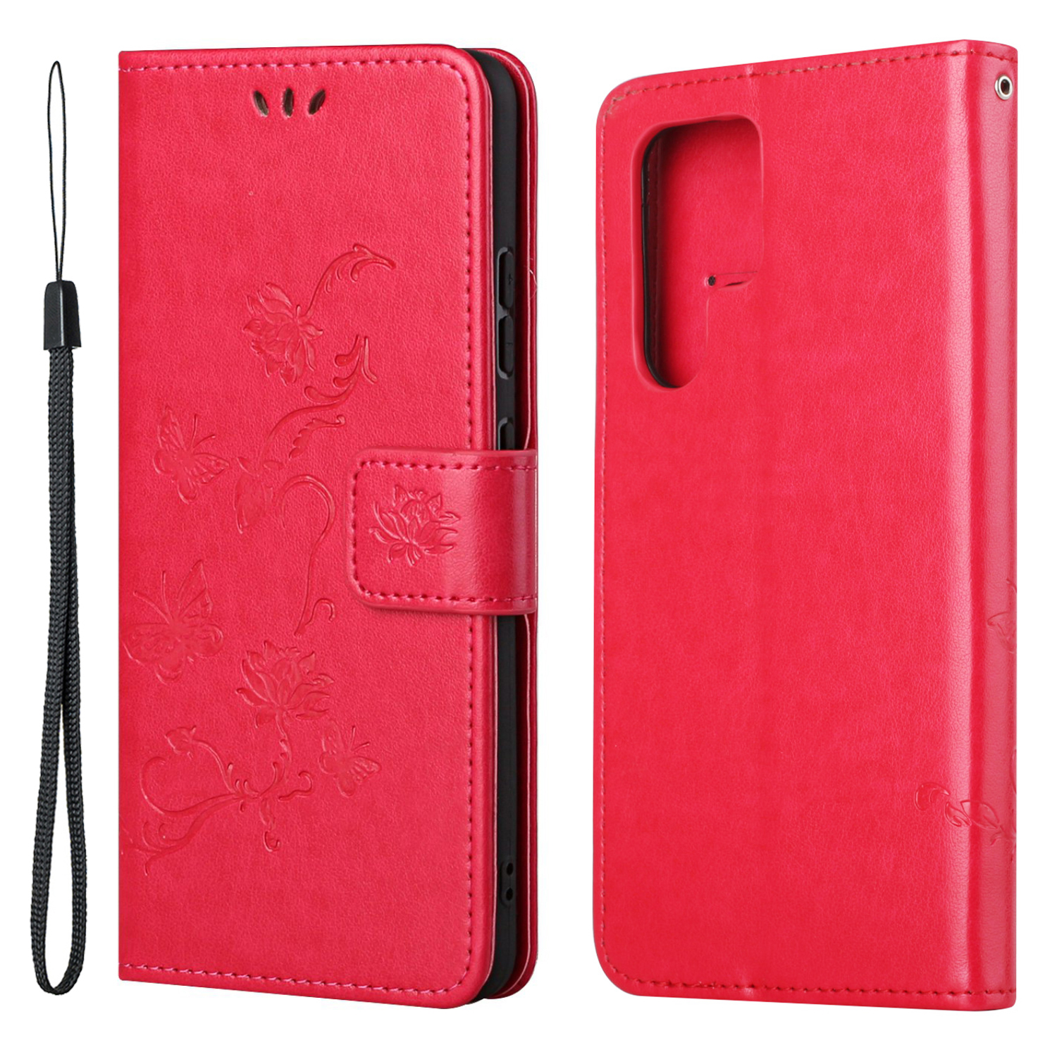 

Drop-proof Stand Design Butterfly and Flowers Imprinting Leather Phone Wallet Cover for Samsung Galaxy S22 Ultra 5G - Red, Galaxy S22 Ultra 5G