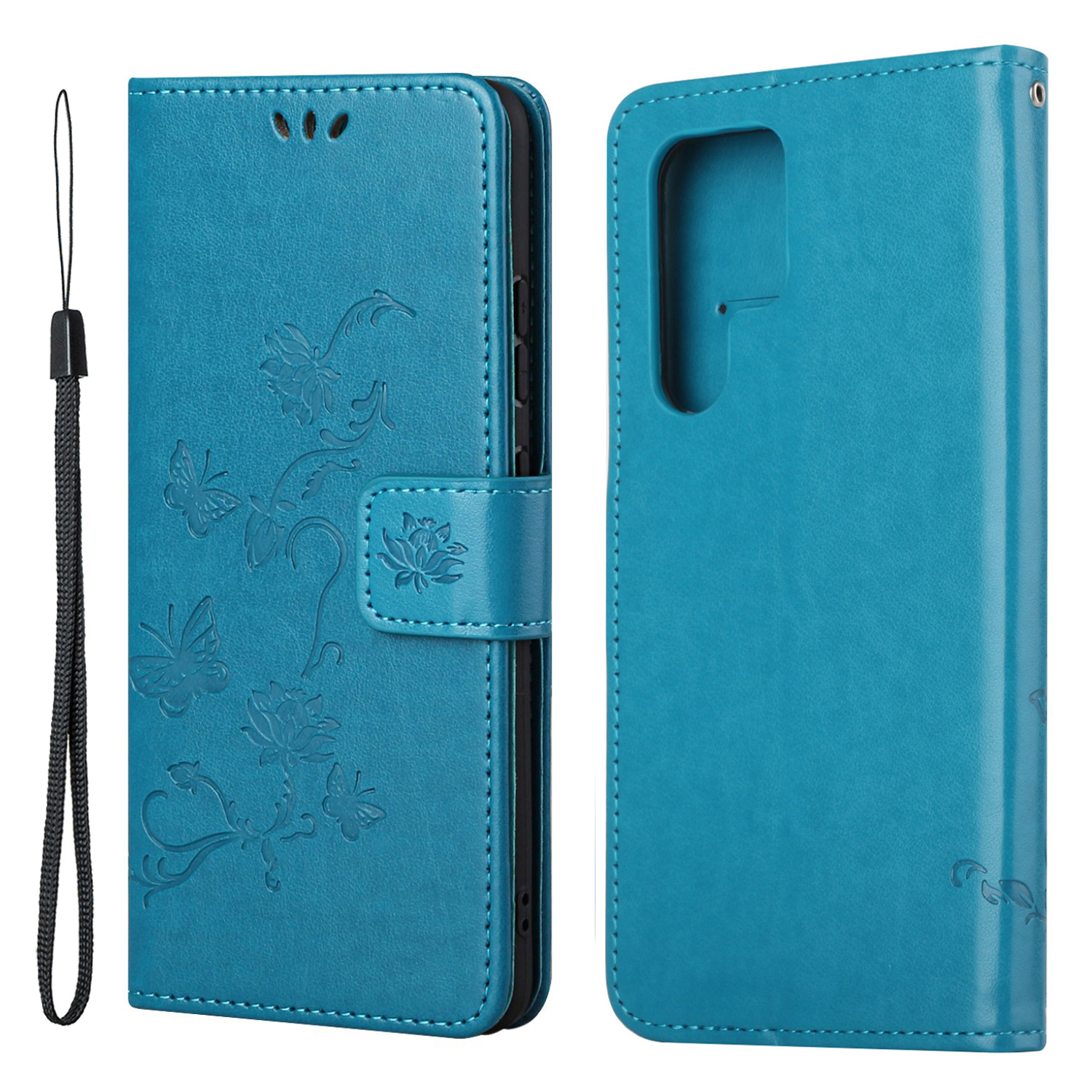 

Drop-proof Stand Design Butterfly and Flowers Imprinting Leather Phone Wallet Cover for Samsung Galaxy S22 Ultra 5G - Blue, Galaxy S22 Ultra 5G