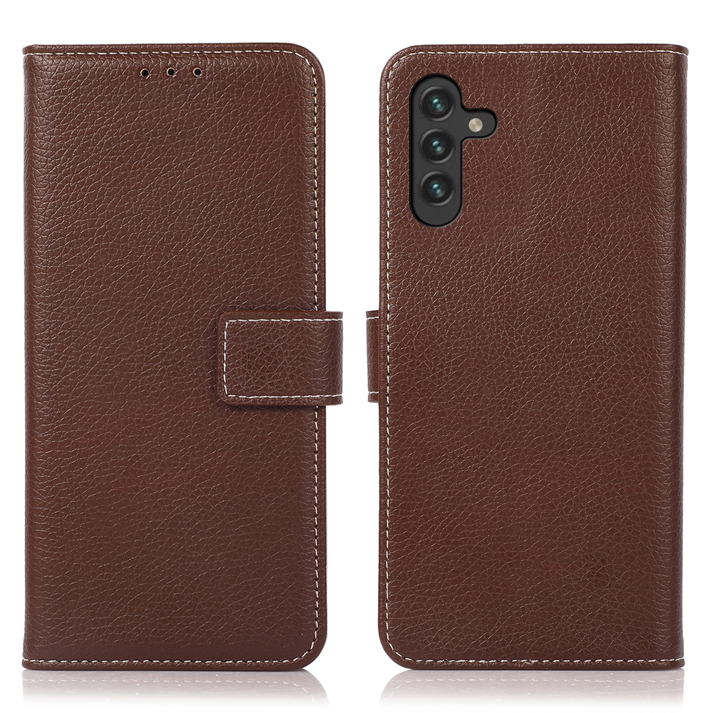 

Litchi Texture Magnetic Clasp Stand Cople Cover Case с Дизайном Кошелька Для Samsung Galaxy A13 5G - Коричневый, Galaxy A13 5G