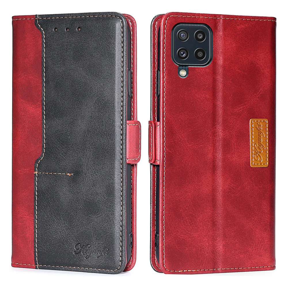 

Dual-color Splicing Retro PU Leather Wallet Flip Protective Phone Case with Stand and Magnetic Closure for Samsung Galaxy M32 (Global Version) - Red/Black, Galaxy M32 (Global Version)