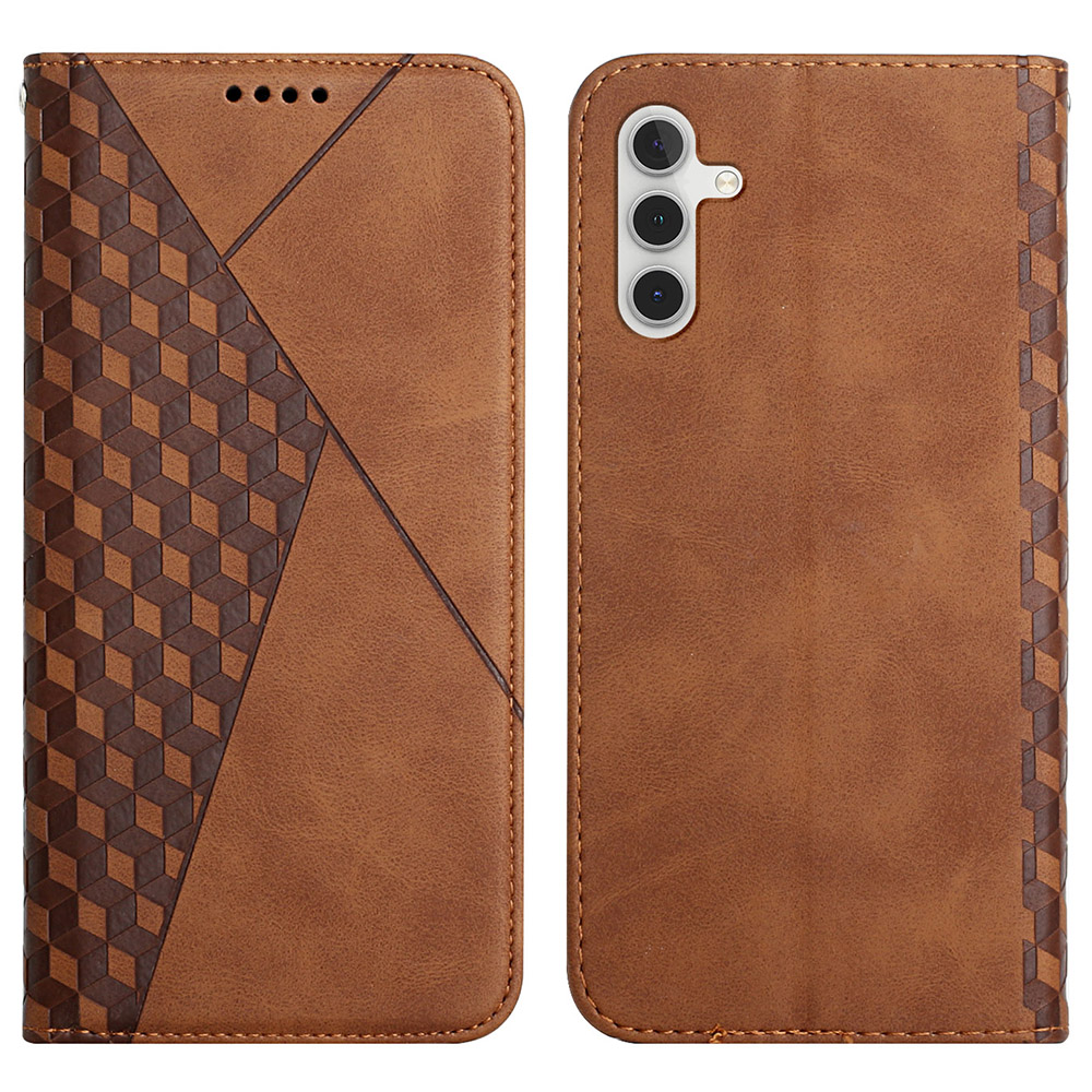 

Fingerprint-proof Stylish Rhombus Pattern Skin-touch Auto-absorbed Magnetic Closure Leather Phone Cover Case with Stand for Samsung Galaxy A13 5G - Brown, Galaxy A13 5G