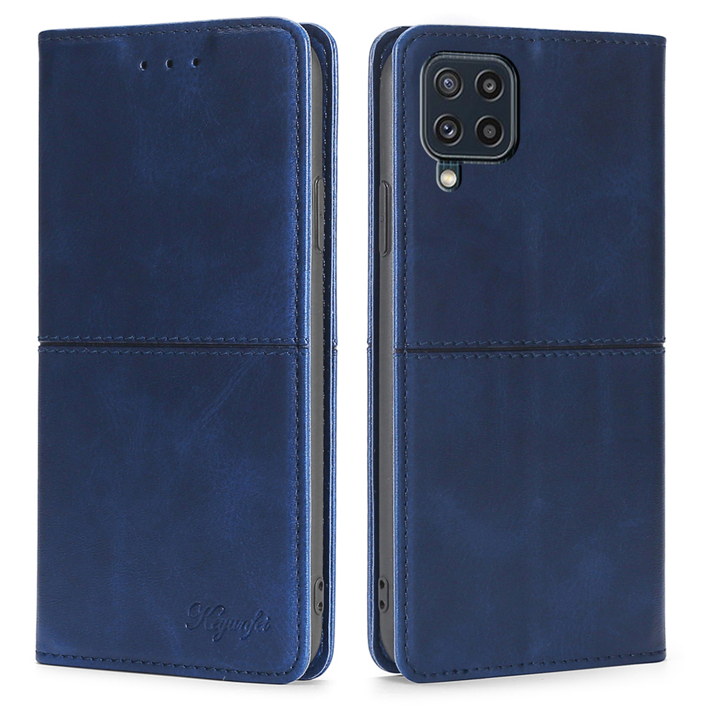 

Stand Card Slots Shockproof Well-protected Auto-absorbed Magnetic Closure Leather Phone Cover for Samsung Galaxy M32 (Global Version) - Blue, Galaxy M32 (Global Version)