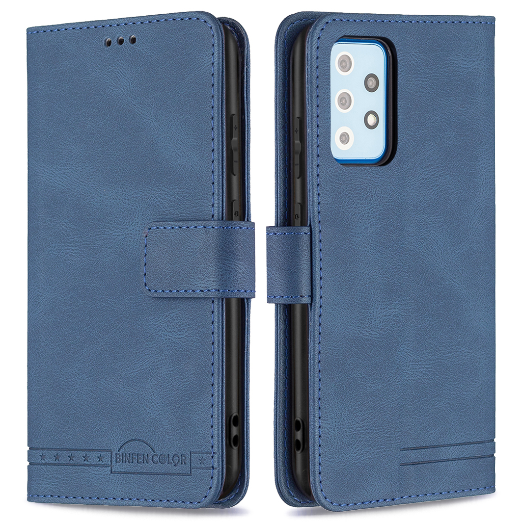 

BINFEN COLOR BF09 PU Leather Stand Wallet Design RFID Blocking Phone Cover for Samsung Galaxy A52 4G/5G/A52s 5G - Blue, Galaxy A52 5G