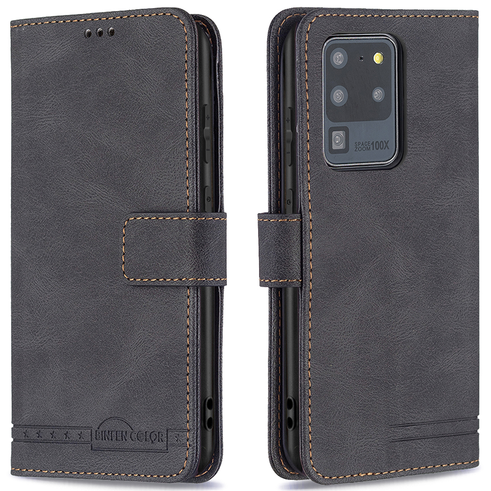 

BINFEN COLOR BF09 RFID Blocking PU Leather Wallet Stand Protective Phone Case Cover for Samsung Galaxy S20 Ultra - Black, Galaxy S20 Ultra