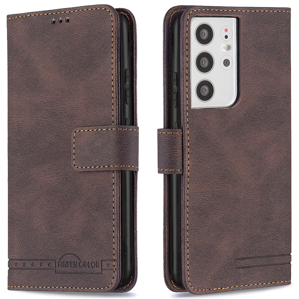 

Binfen Color BF09 RFID -блокировка Кожаного Телефона PU с Кошельком Для Подставки Для Samsung Galaxy S21 Ultra 5G - Коричневый, Galaxy S21 Ultra 5G