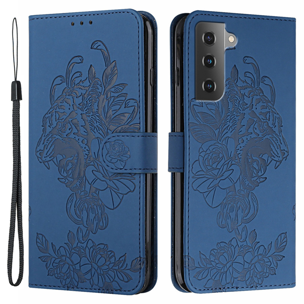 

Tiger Head Imprinting PU Leather Protective Phone Stand Case Wallet Cover with Lanyard for Samsung Galaxy S22 5G - Blue, Galaxy S22 5G