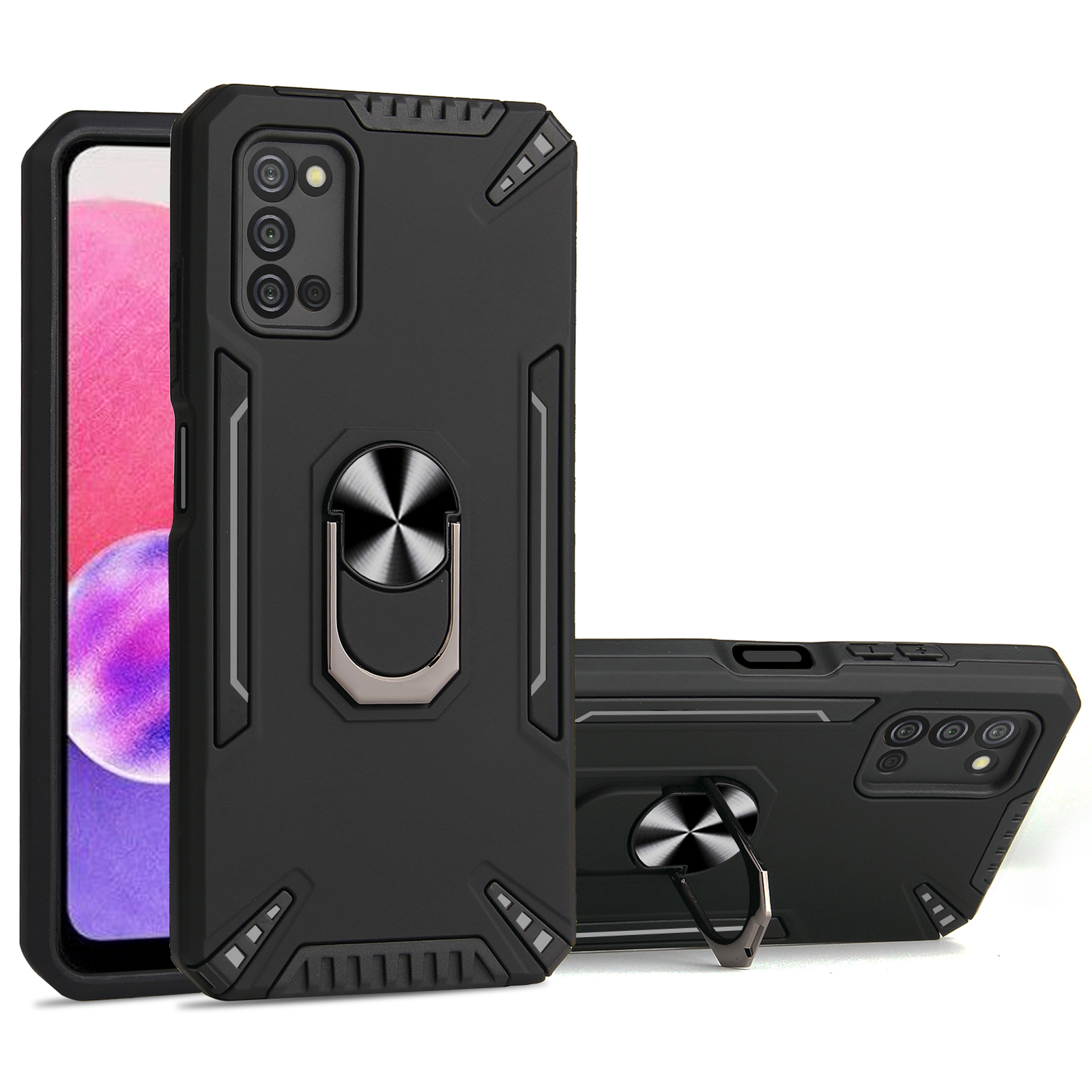 

пк + TPU Двухслойный Защитный Гибридный Чехол Для Кик-притяжки со Встроенным Металлическим Листом Для Samsung Galaxy A03s (166,5 x 75,98 x 9,14 Мм) - Черный, Samsung Galaxy A03s (166.5 x 75.98 x 9.14mm)