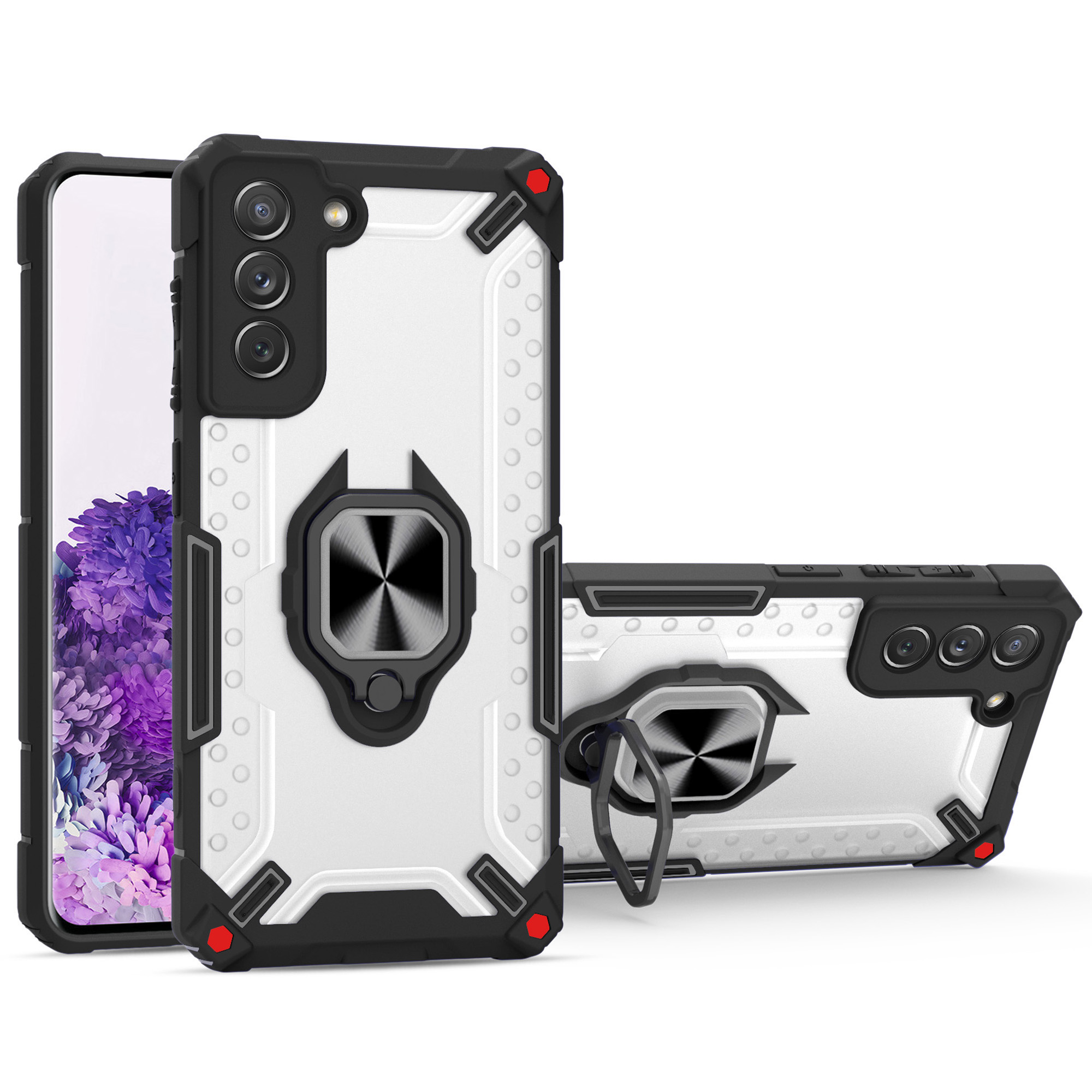 

Anti-Fall Well-Protected Ring Kickstand Design PC+TPU Hybrid Case Phone Shell for Samsung Galaxy S21 FE 5G/S21 Fan Edition - Black, Galaxy S21 FE 5G
