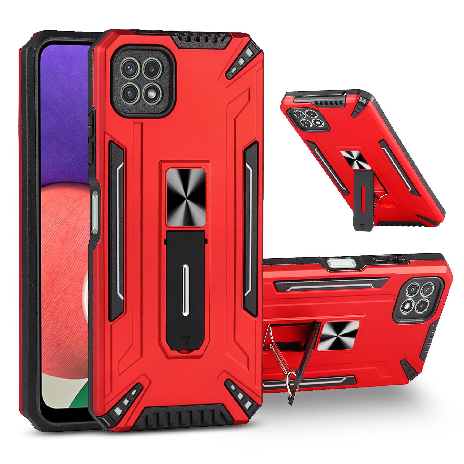 

Car Mount Kickstand Hybrid Hard PC Soft TPU Shockproof Precise Cutout Case for Samsung Galaxy A22 5G (EU Version) - Red, Galaxy A22 5G (EU Version)