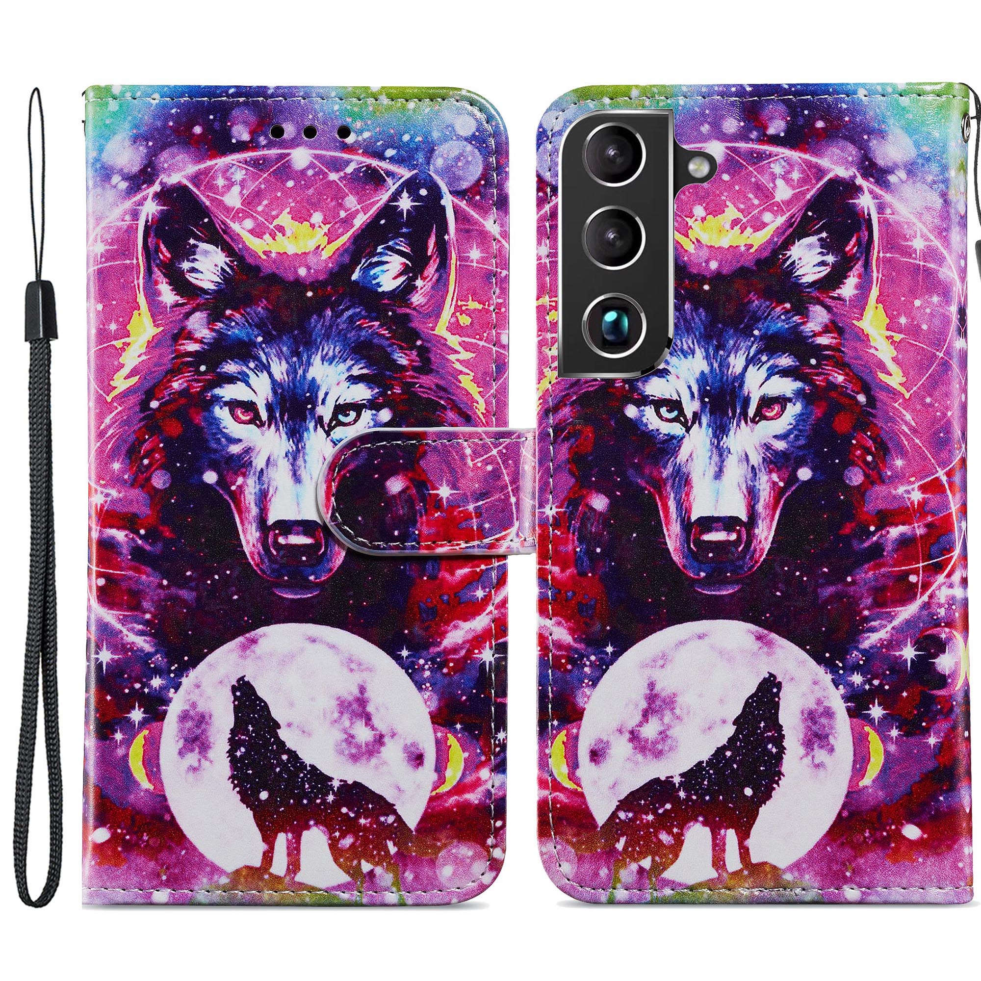 

Stand Bookstyle Pattern Printing PU Leather Wallet Magnetic Flip Folio Cover with Wrist Strap for Samsung Galaxy S22 5G - Wolf Totem, Galaxy S22 5G