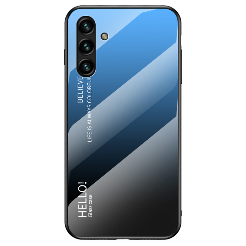 

Anti-fingerprint Anti-drop Colorful Gradient PC+TPU+Tempered Glass Phone Cover for Samsung Galaxy A13 5G - Gradient Blue Black, Galaxy A13 5G