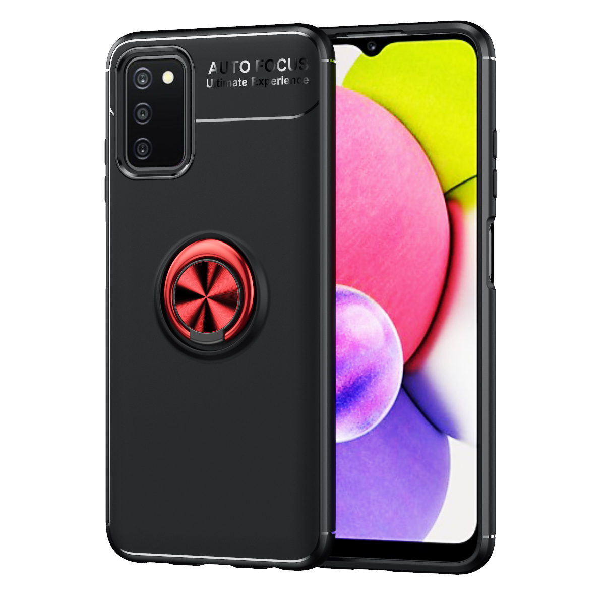 

Кольцевой Автомобиль Mount Mount Kickstand Soft TPU Shockproate Sopaction Case Для Samsung Galaxy A03s (166,5 x 75,98 x 9,14 Мм) - Черный / Красный, Samsung Galaxy A03s (166.5 x 75.98 x 9.14mm)