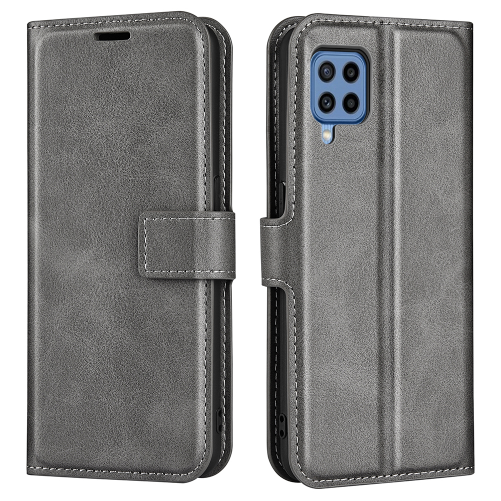 

Stand Bookstyle PU Leather Wallet Magnetic Clasp Anti-scratch Anti-fall Flip Phone Case for Samsung Galaxy M22 - Grey, Samsung Galaxy M22
