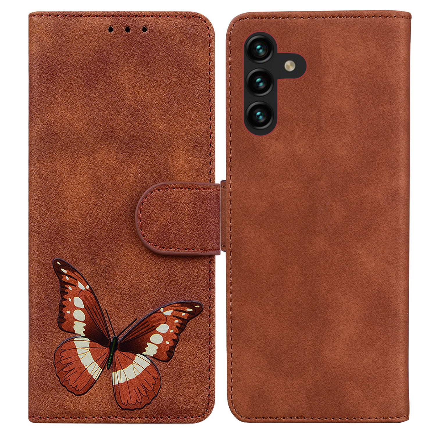 

Big Butterfly Printing Full-Protection Skin-touch Phone Shell PU Leather Stand Wallet Case Protector for Samsung Galaxy A13 5G - Brown, Galaxy A13 5G