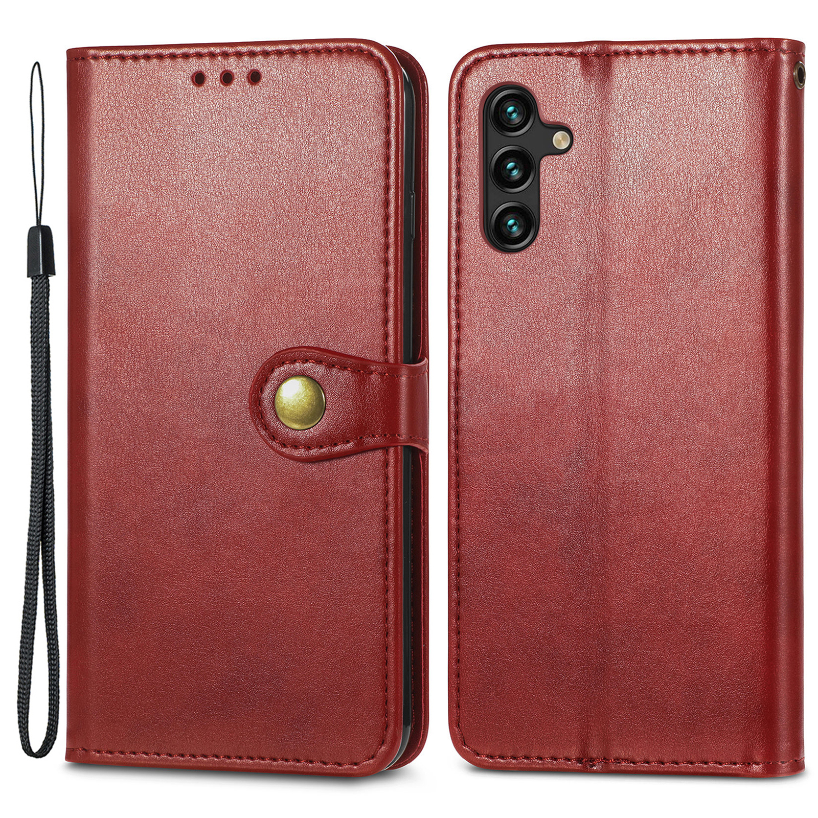 

Magnetic Round Buckle PU Leather Wallet Stand Flip Folio Protective Case with Strap for Samsung Galaxy A13 5G - Red, Galaxy A13 5G